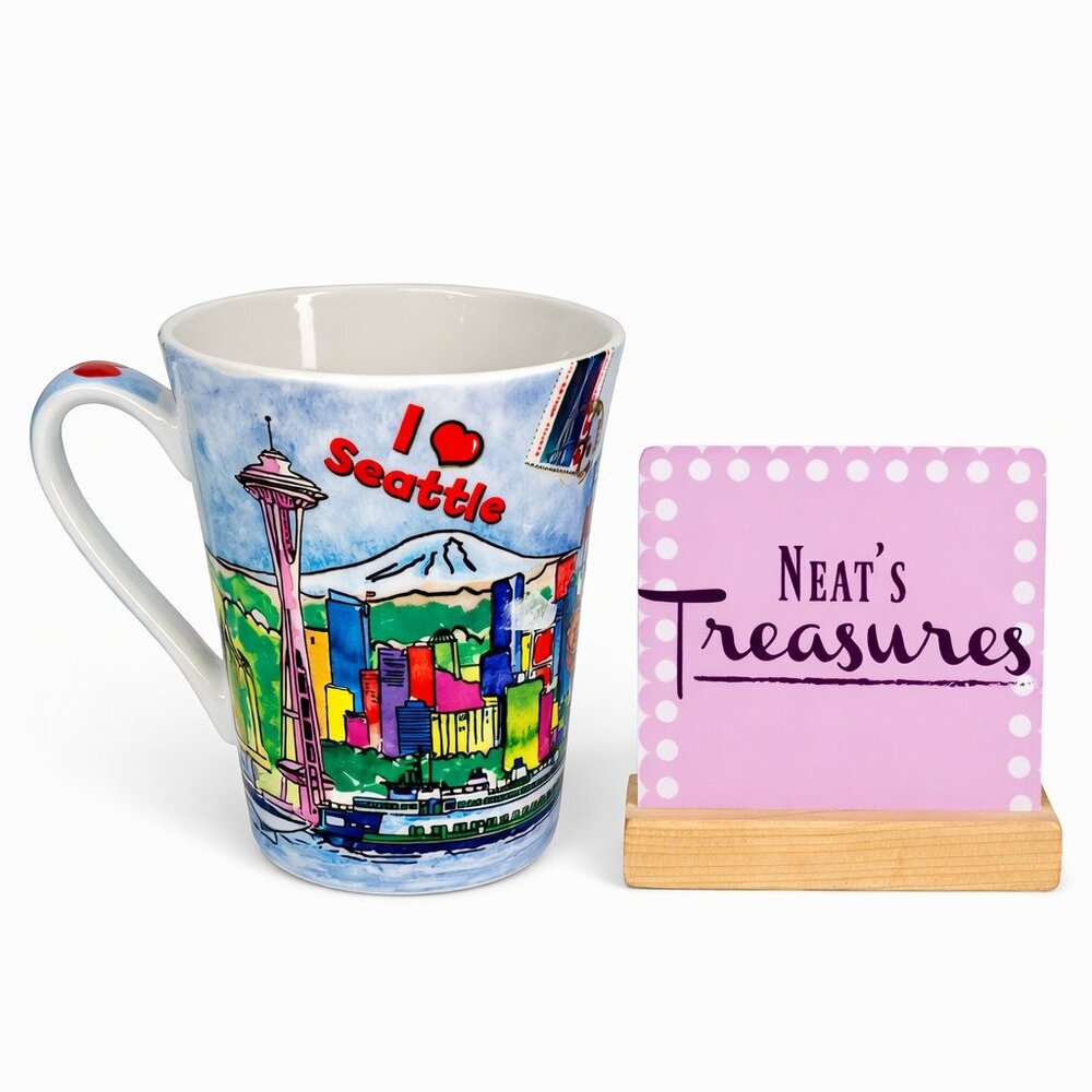1981 The Postcard Factory I LOVE SEATTLE I LOVE SPACE NOODLE Graphic Mug Cup